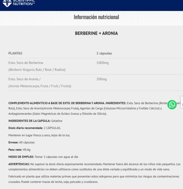 Scientiffic Nutrition Berberine + Aronia 60caps - Imagen 3