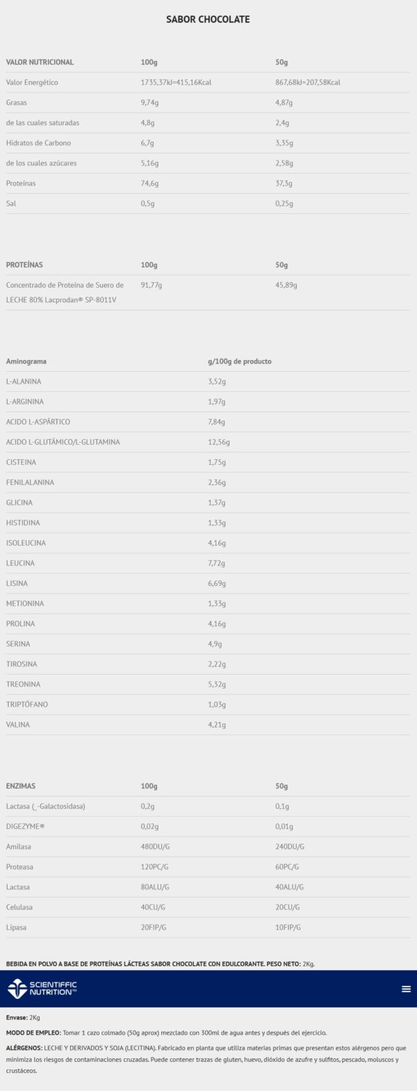 Scientiffic Nutrition Whey Professional 2.0 Lacprodan® Digezyme® 908g - Imagen 2