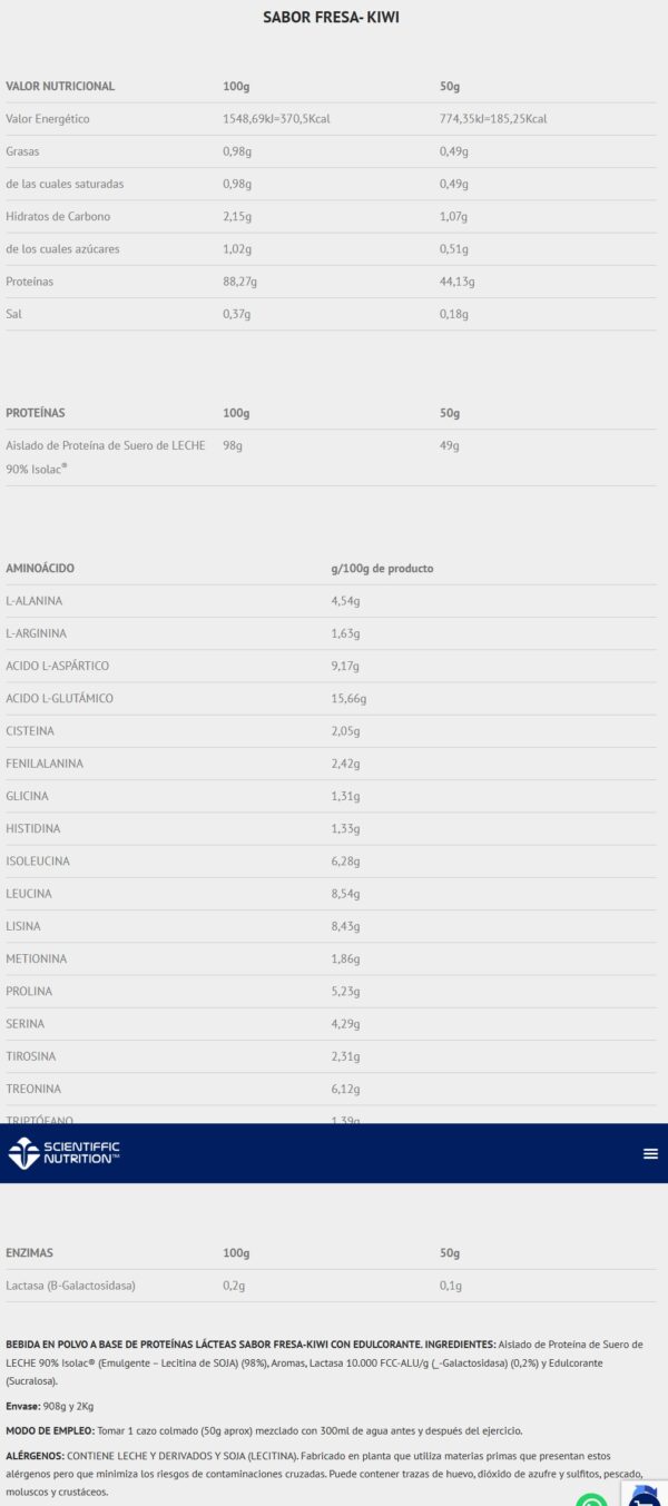 Scientiffic Nutrition Isolat 2.0 Whey Protein Isolac® 2Kg - Imagen 5