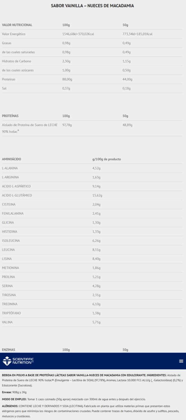 Scientiffic Nutrition Isolat 2.0 Whey Protein Isolac® 2Kg - Imagen 6