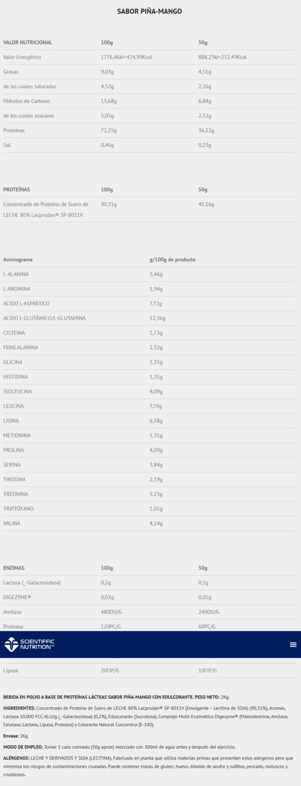 Scientiffic Nutrition Whey Professional 2.0 Lacprodan® Digezyme® 908g - Imagen 9