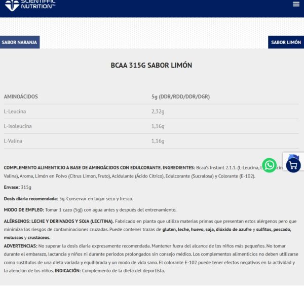Scientiffic Nutrition BCAA Fermentación Natural 315g - Imagen 4