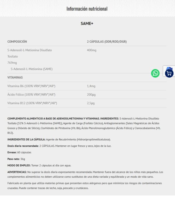 Scientiffic Nutrition SAME + 400mg 60caps - Imagen 3