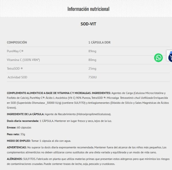 Scientiffic Nutrition SOD-VIT (TetraSOD + Vitamin C) 60caps - Imagen 3